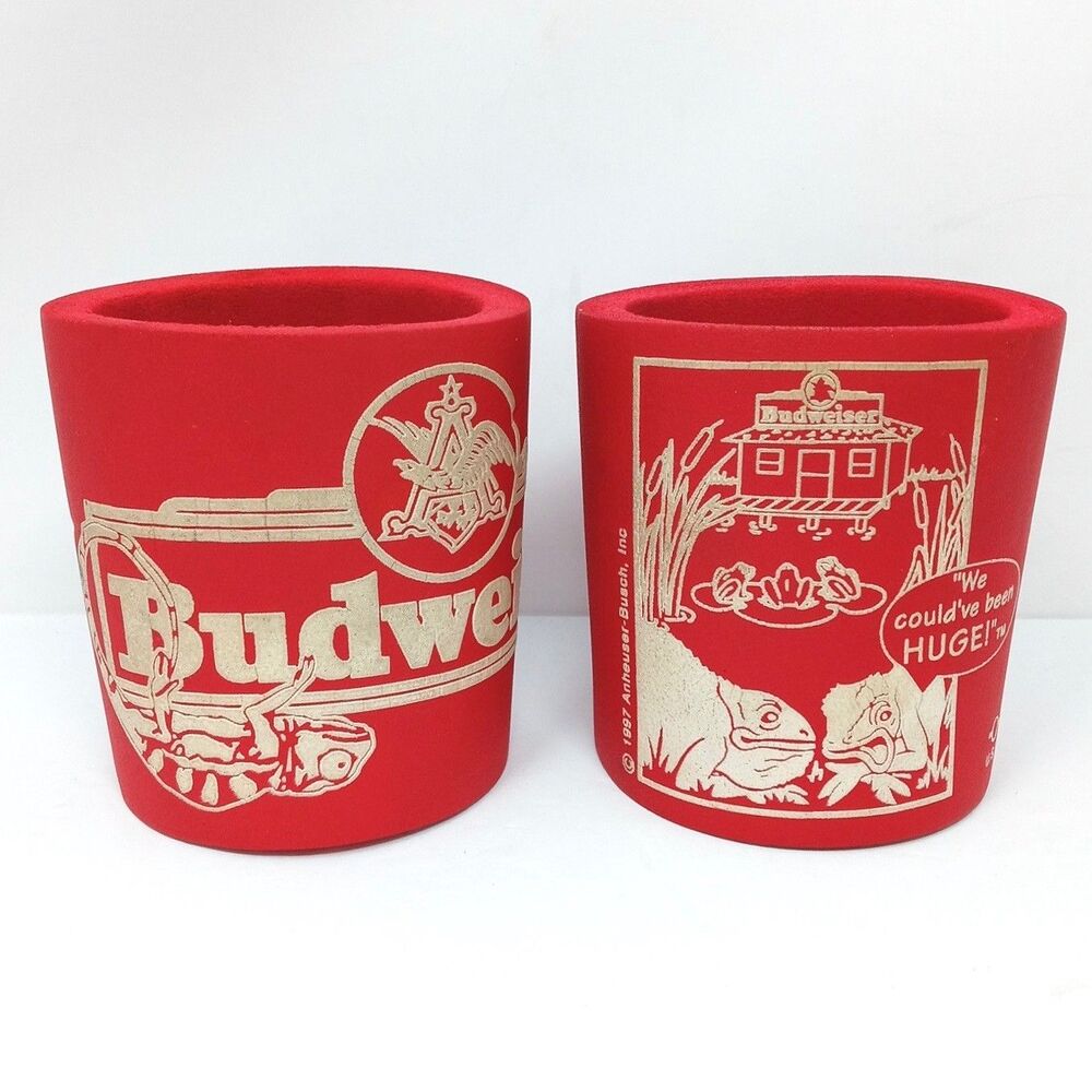 Vintage 90s Budweiser Iguana Louie & Frank Beer Can Koozie Holder Lot of 2 Frogs